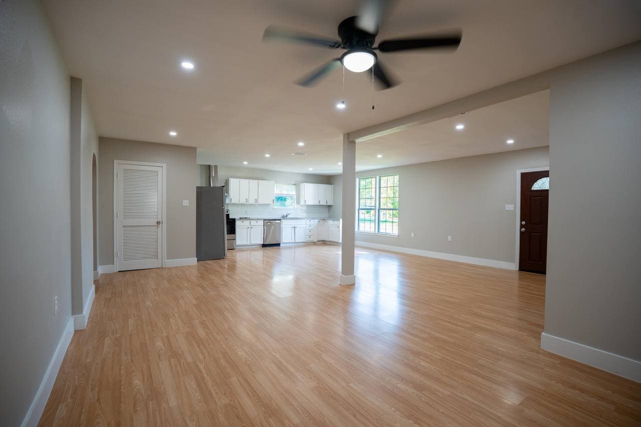 Open floor plan remodel with kitchen and living area