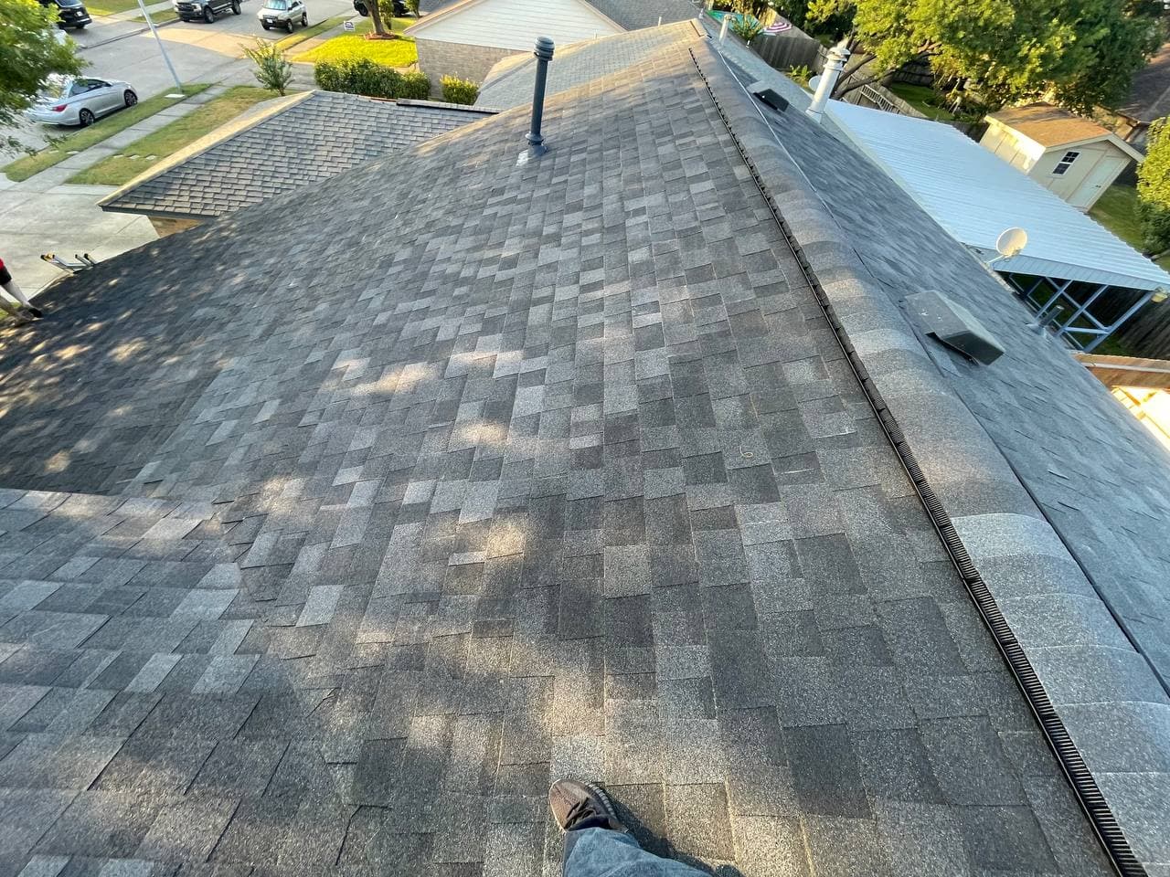 New shingle roof — aerial view after completion